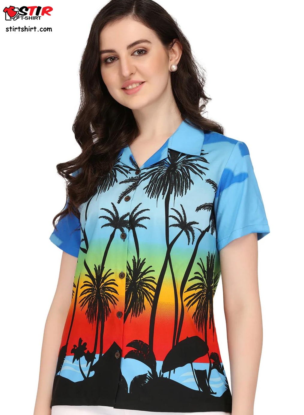Hawaiian Shirt Women Coconut Tree Print Aloha Beach Top Blouse Casual  Hawaiian Print Shirt Womens