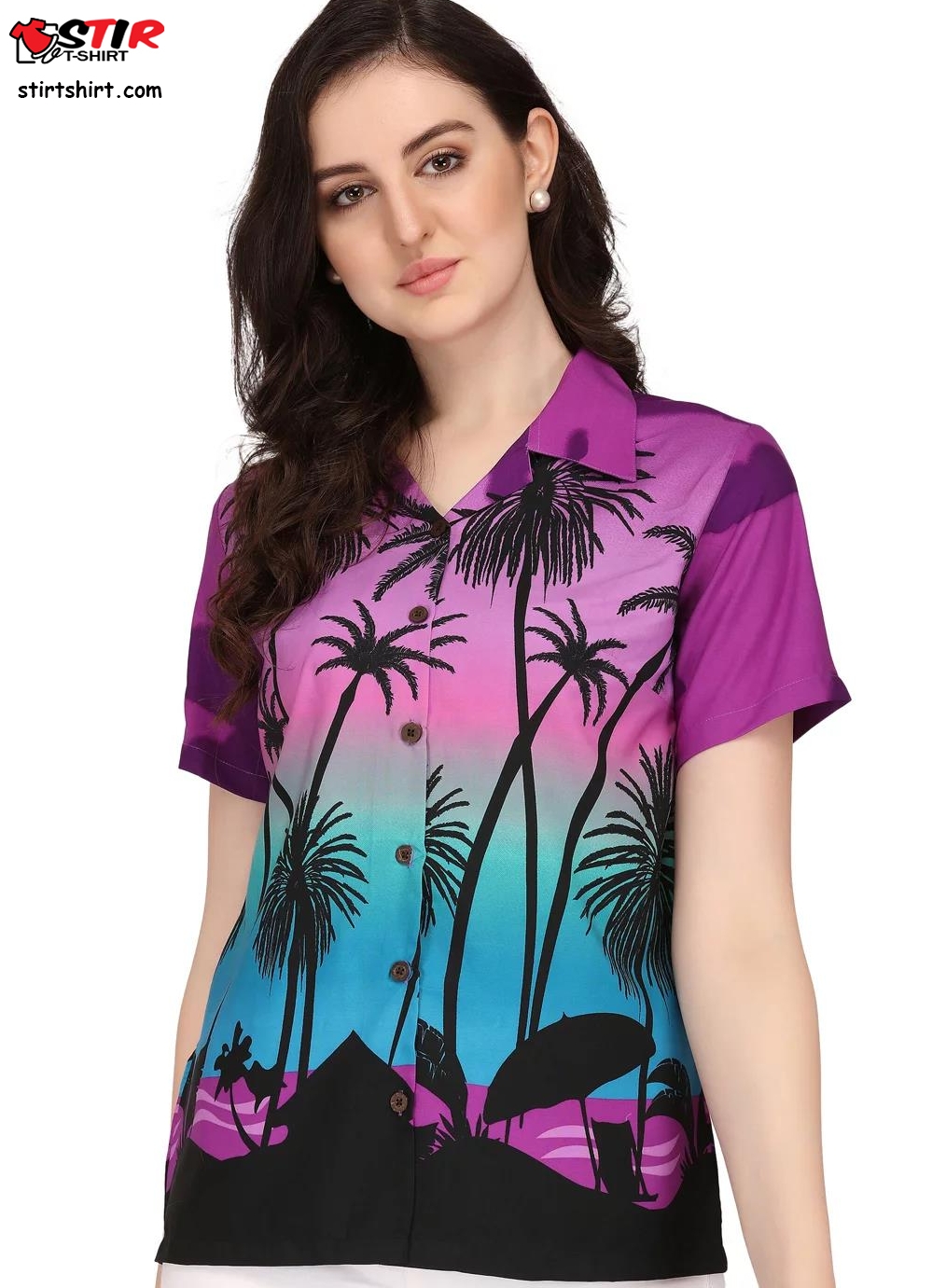 Hawaiian Shirt Women Coconut Tree Print Aloha  Hawaiian Print Shirt Womens