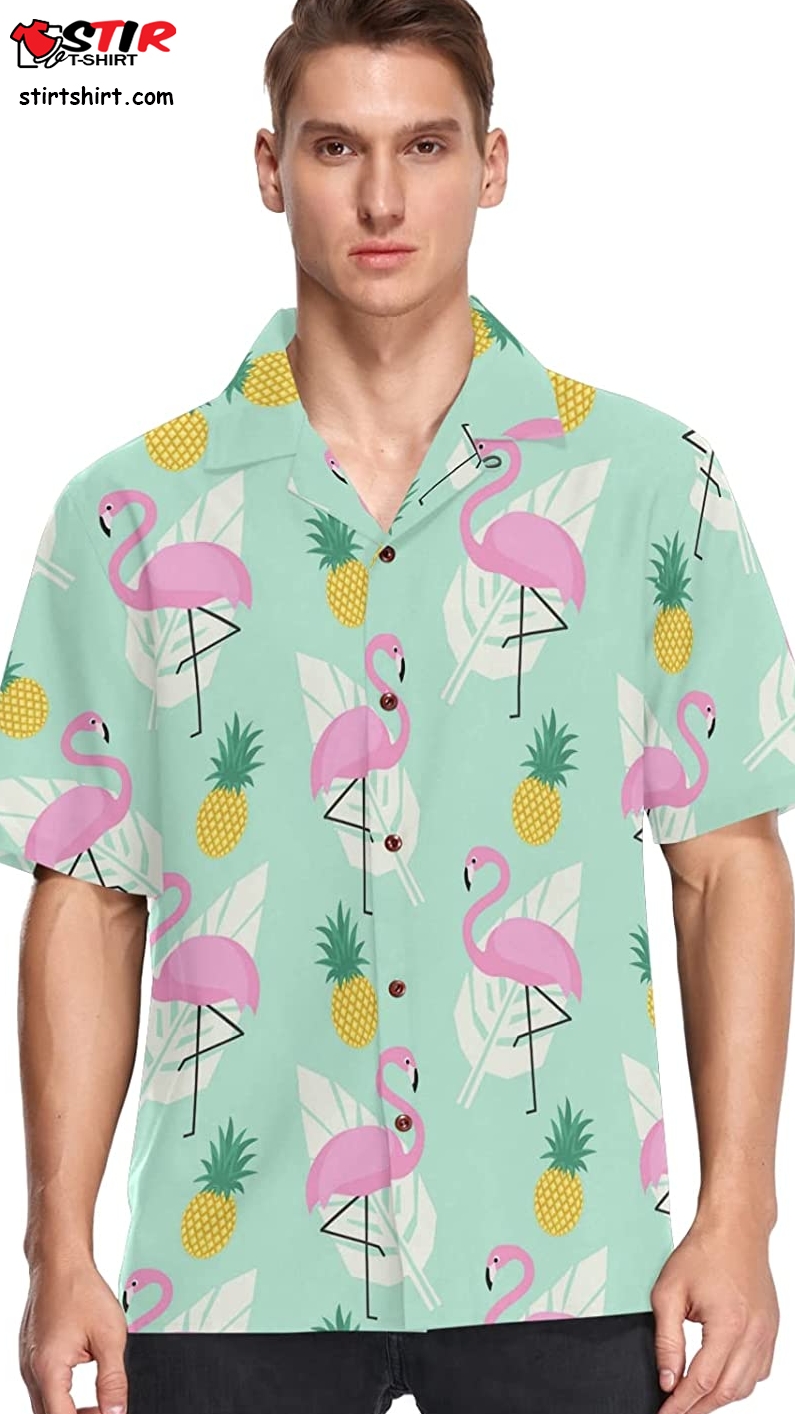 Hawaiian Shirts For Men Short Sleeve Aloha Beach Shirt  Pink And Blue 