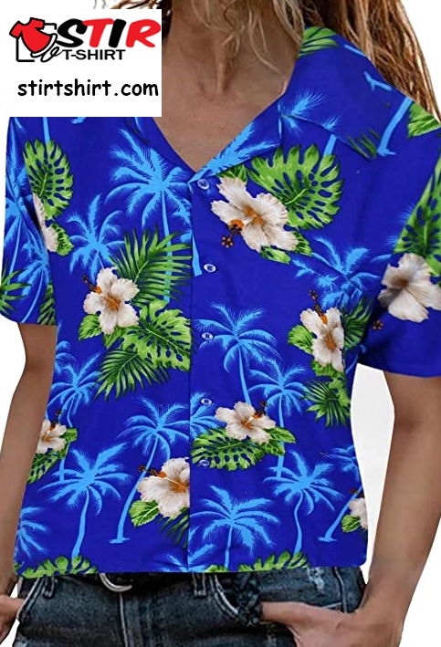 Hawaiian Shirts For Women Collared Hawaii T Shirt Casual Luau Party Short Sleeve Shirts  Hawaiian T Shirt Womens