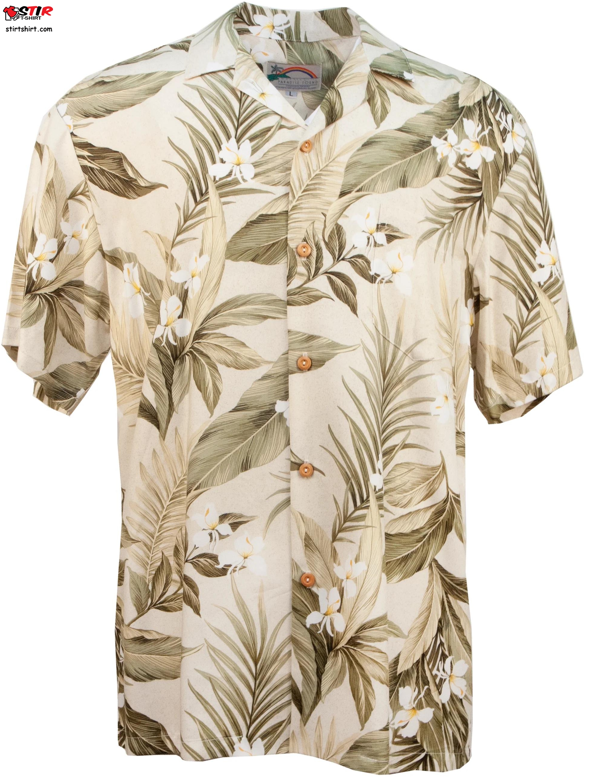 Herrenmode Kleidung _ Accessoires Beige Crackled Hawaiian Bird Of Paradise Men Aloha Shirt