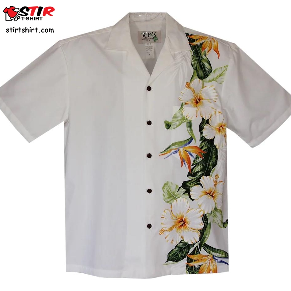 Hibiscus Bird White Vertical Border Hawaiian Shirt