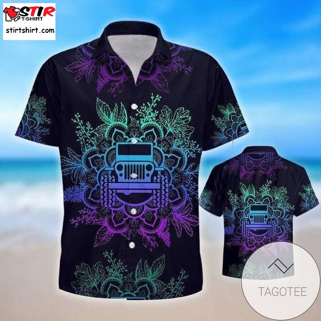 High Quality Awesome Jeep Mandala Ombre Purple Black Aloha Authentic Hawaiian Shirt 2023S  s Black