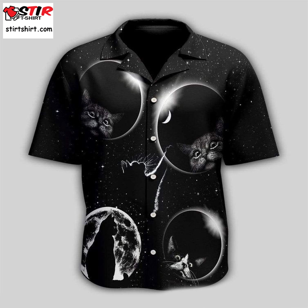 High Quality Black Cat Moonlight Hawaiian Aloha Shirts Dh   s Black