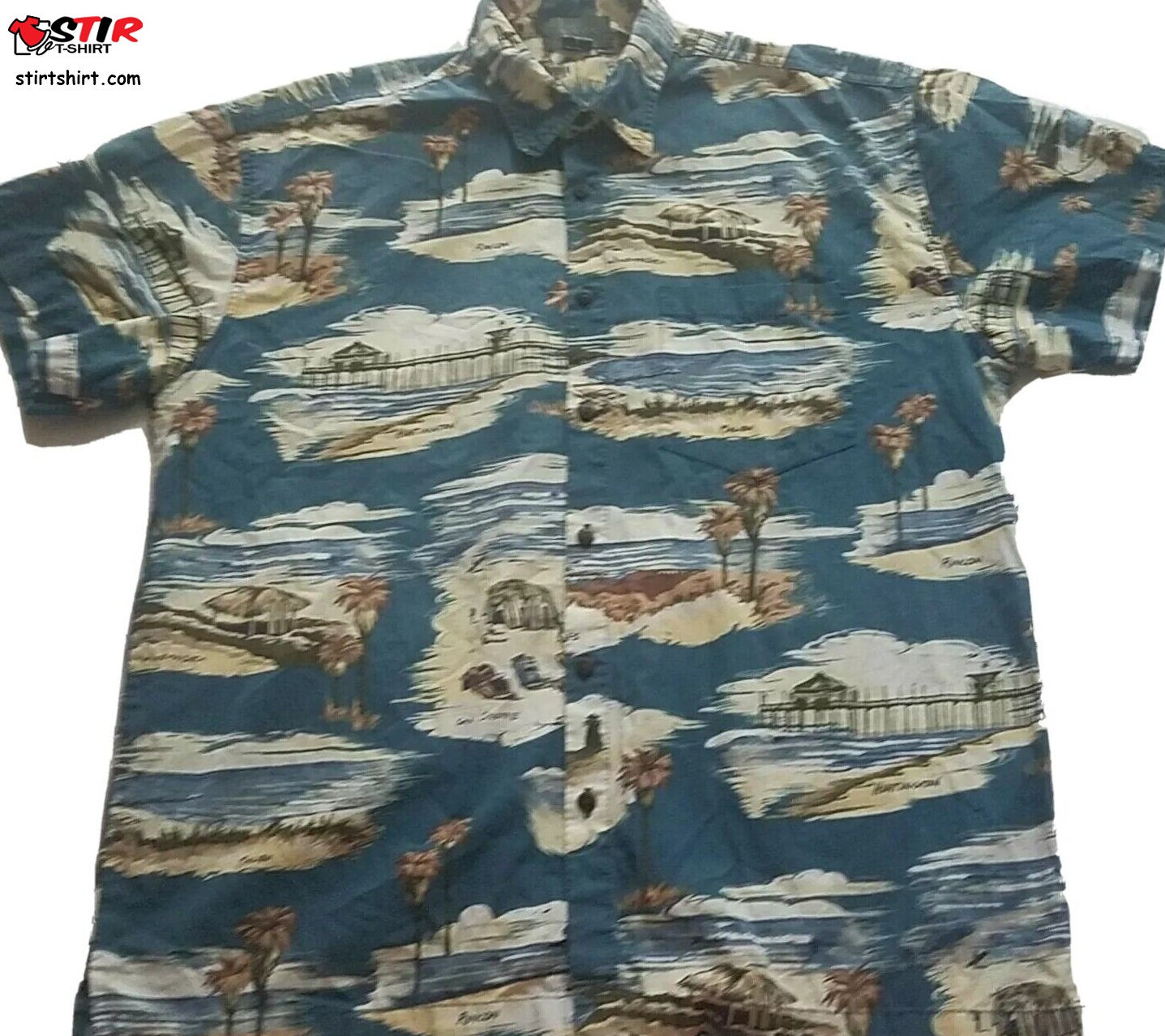 High Seas Trading Co California Beaches Hawaiian Shirt  Tucked In 