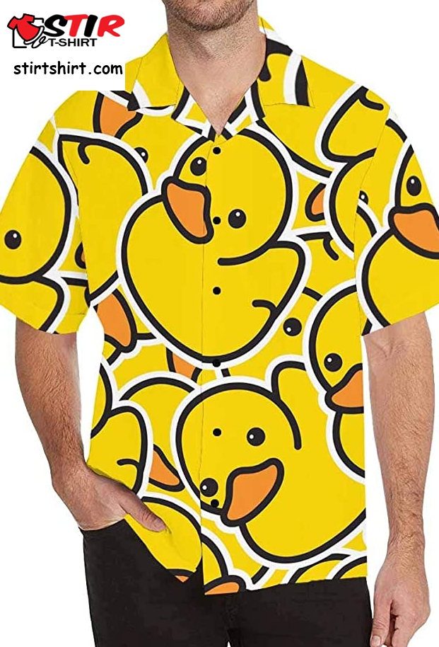 Interestprint Men_S Casual Button Down Short Sleeve Rubber Ducky Hawaiian Shirt  Rubber Duck 