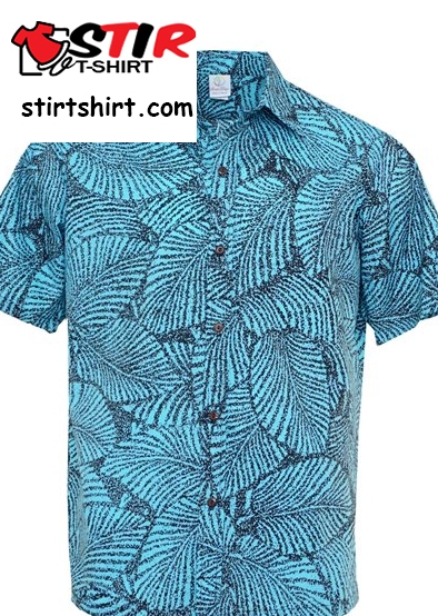 Island Leaf Turquoise Poly Cotton Men_S Hawaiian Shirt