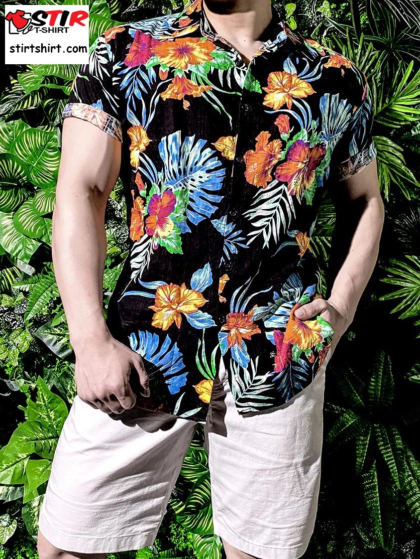 Jogal Men_S Flower Casual Button Down Short Sleeve Hawaiian Shirt Men_S Flower Casual Button Down Short Sleeve  Jogal 