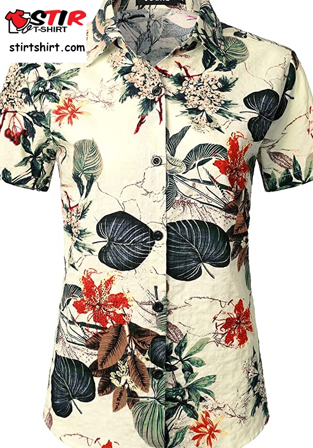Jogal Women_S Floral Blouse Casual Button Down Short Sleeve Aloha Hawaiian Shirt  Jogal 