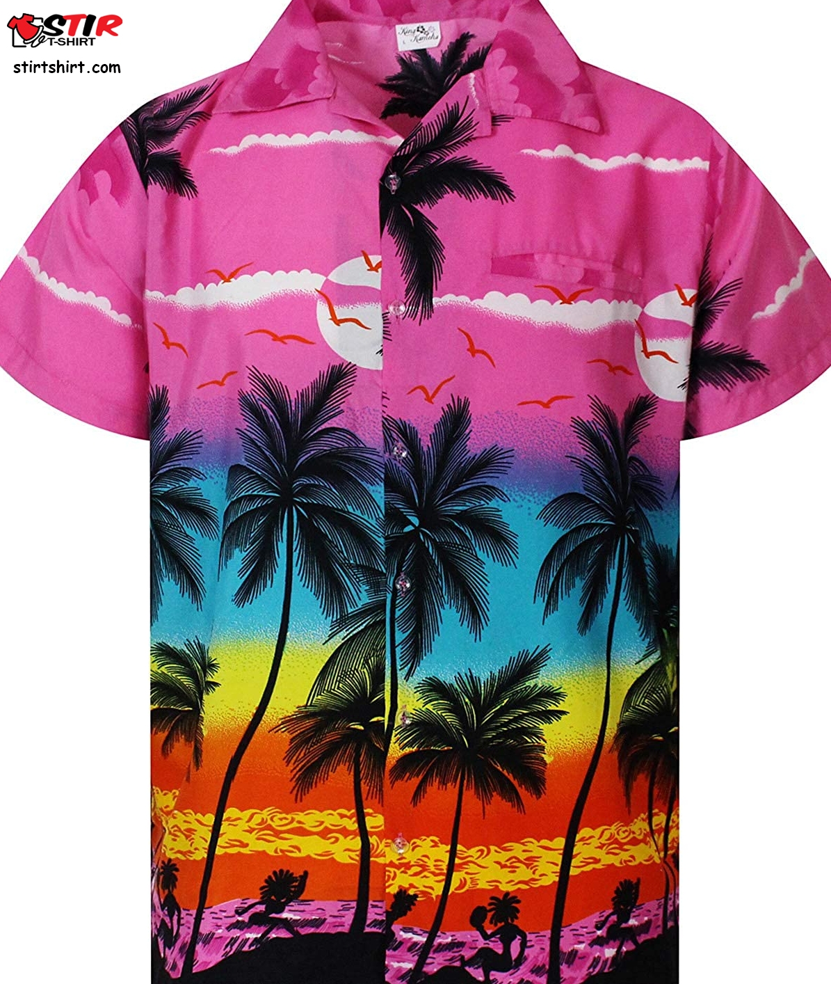 King Kameha Funky Hawaiian Shirt, Shortsleeve  Pink And Blue 