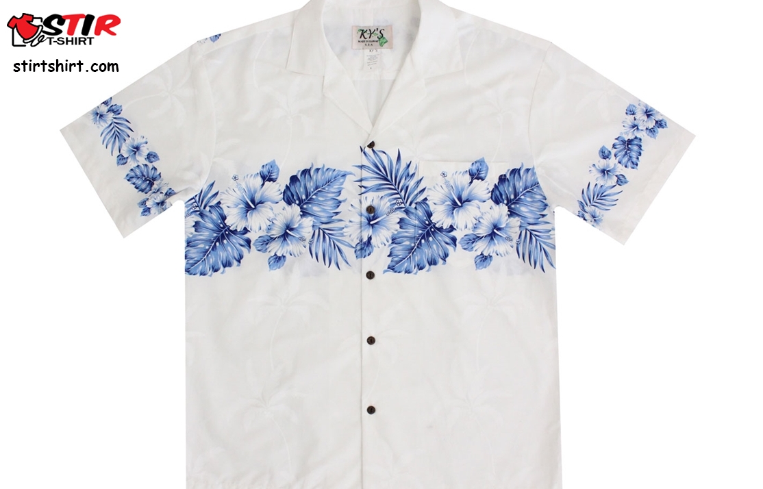 Ky_S Men_S Navy Blue And White Aloha Shirts