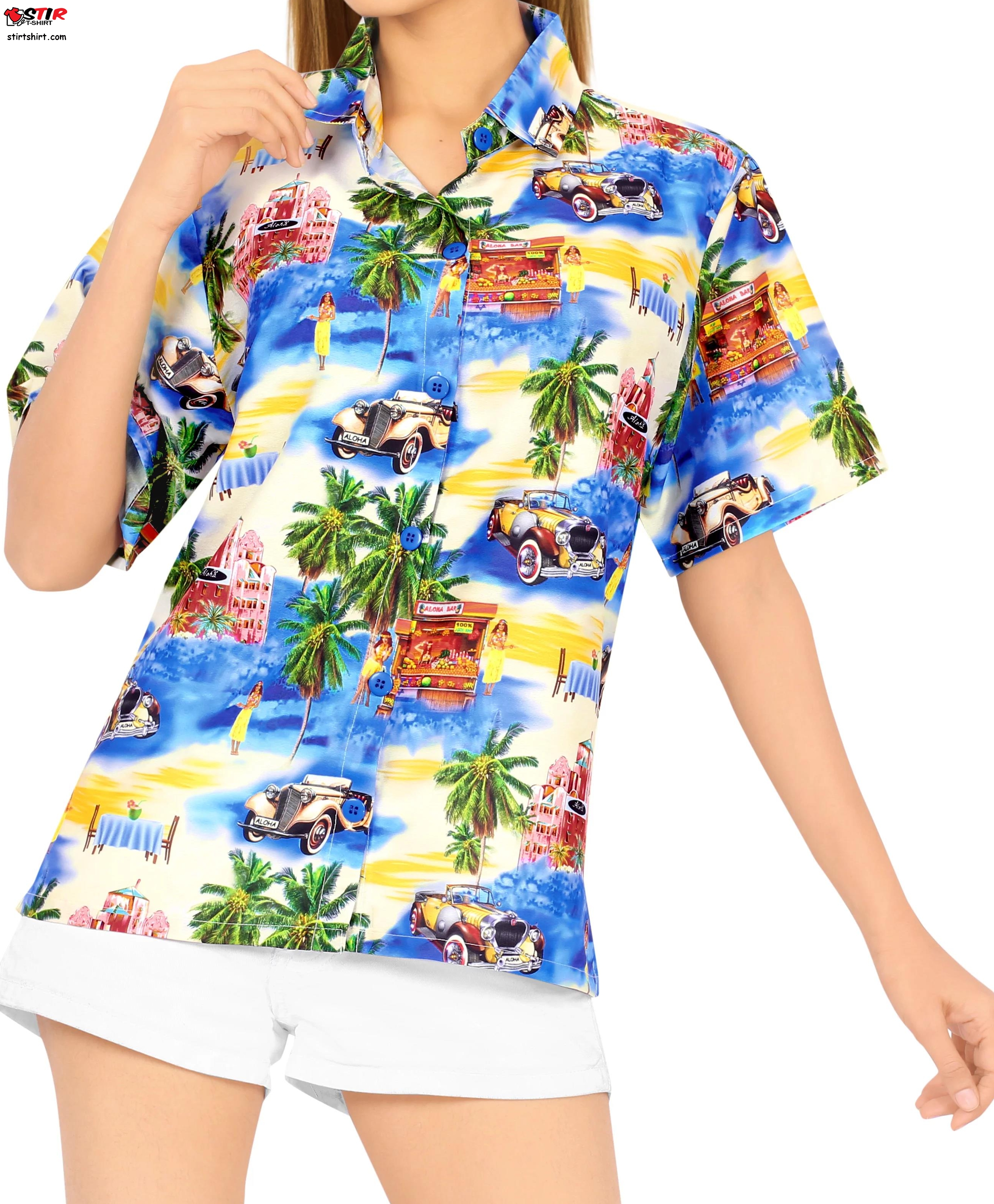 La Leela Women_S Hawaiian Shirt Short Sleeve Button Down Shirt  Ladies s