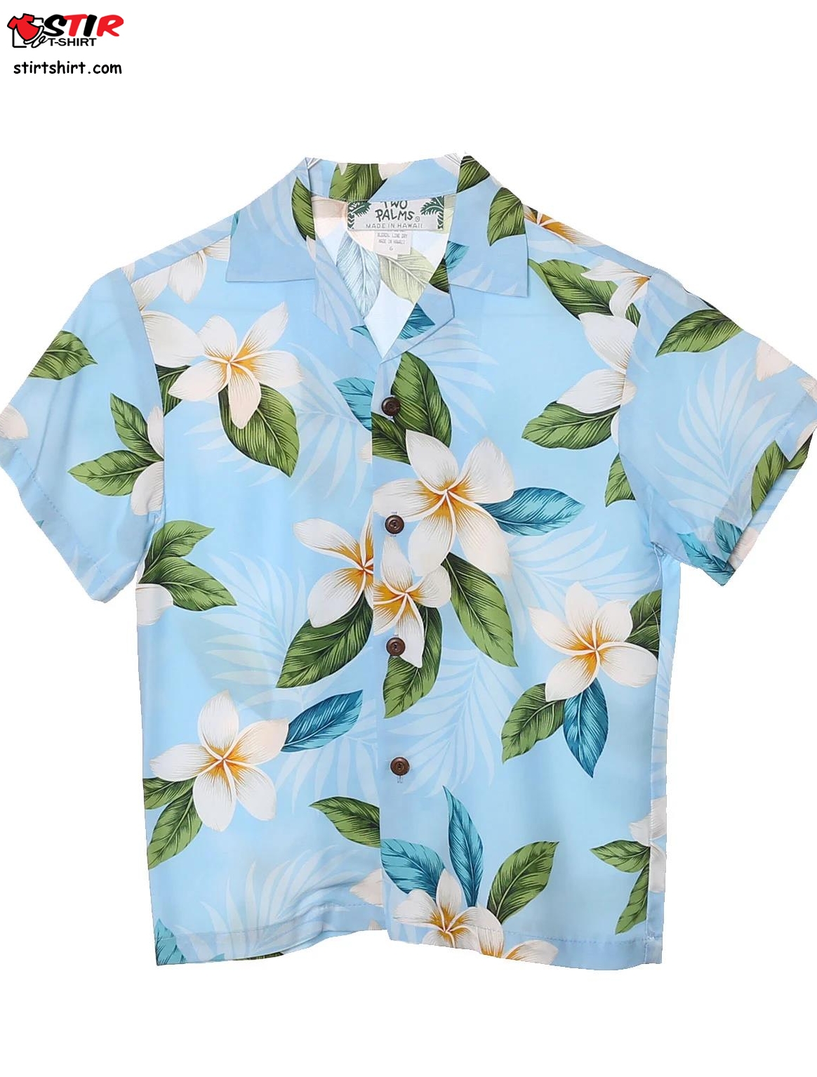 Light Blue Plumeria Cotton Boy Aloha Shirt  Light Blue 