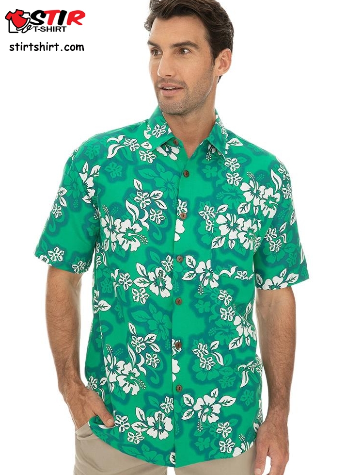 Lowes Green Hibiscus Hawaiian Print Shirt   Green