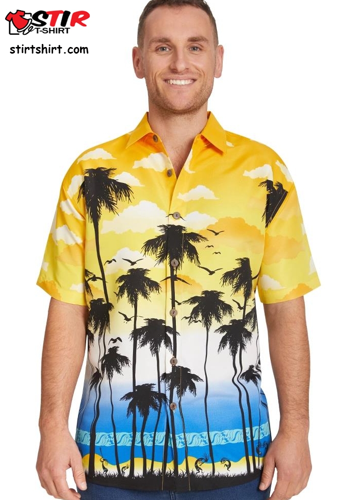Lowes Yellow Island Print Hawaiian Shirt   Over Hoodie