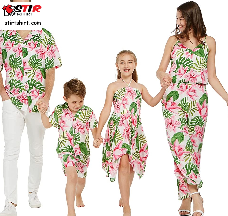 Matchable Family Hawaiian Luau Men Women Girl Boy Clothes In Lotus And Orchid   Family Photo