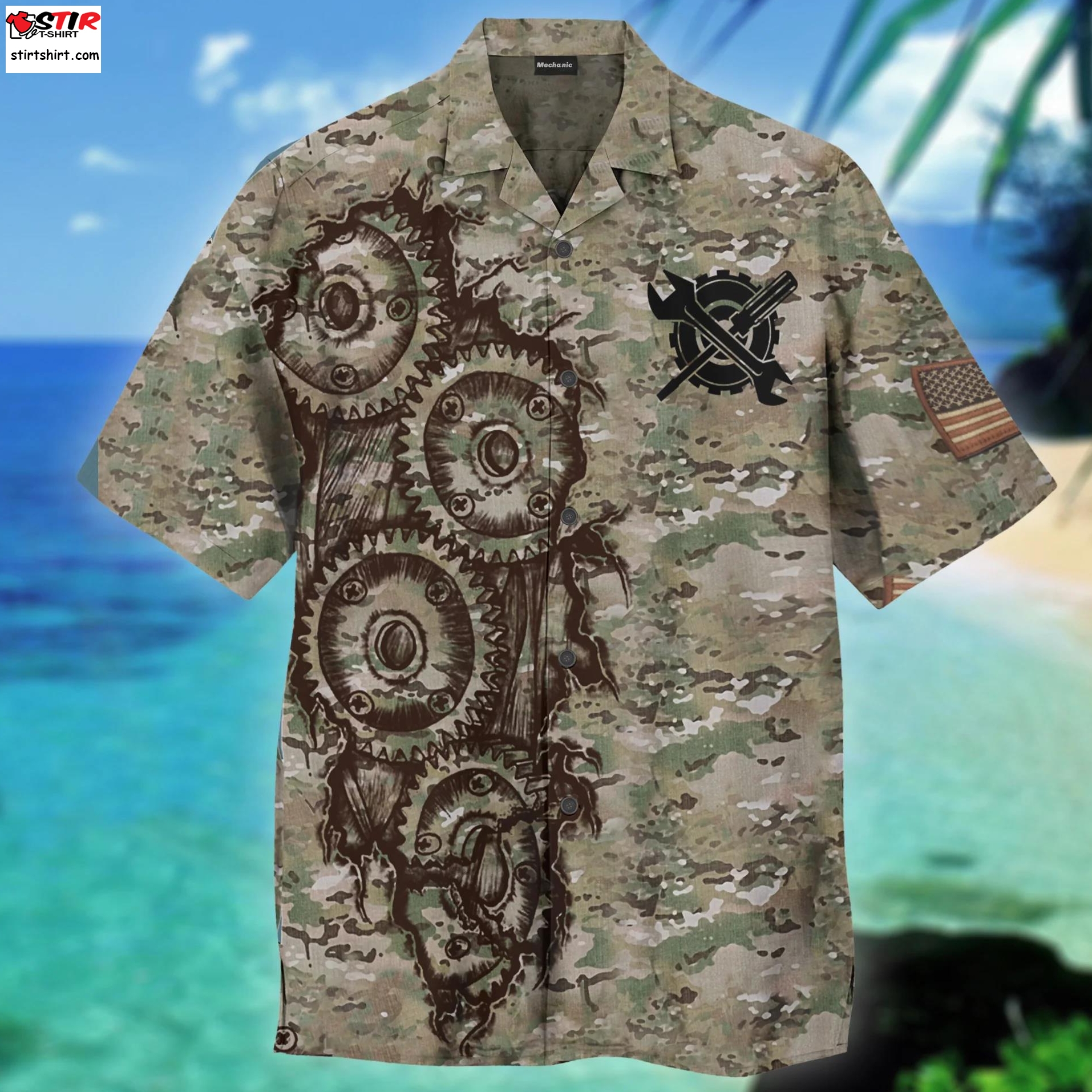 Mechanic Us Army Camo 3D All Over Printed Hawaiian Shirt