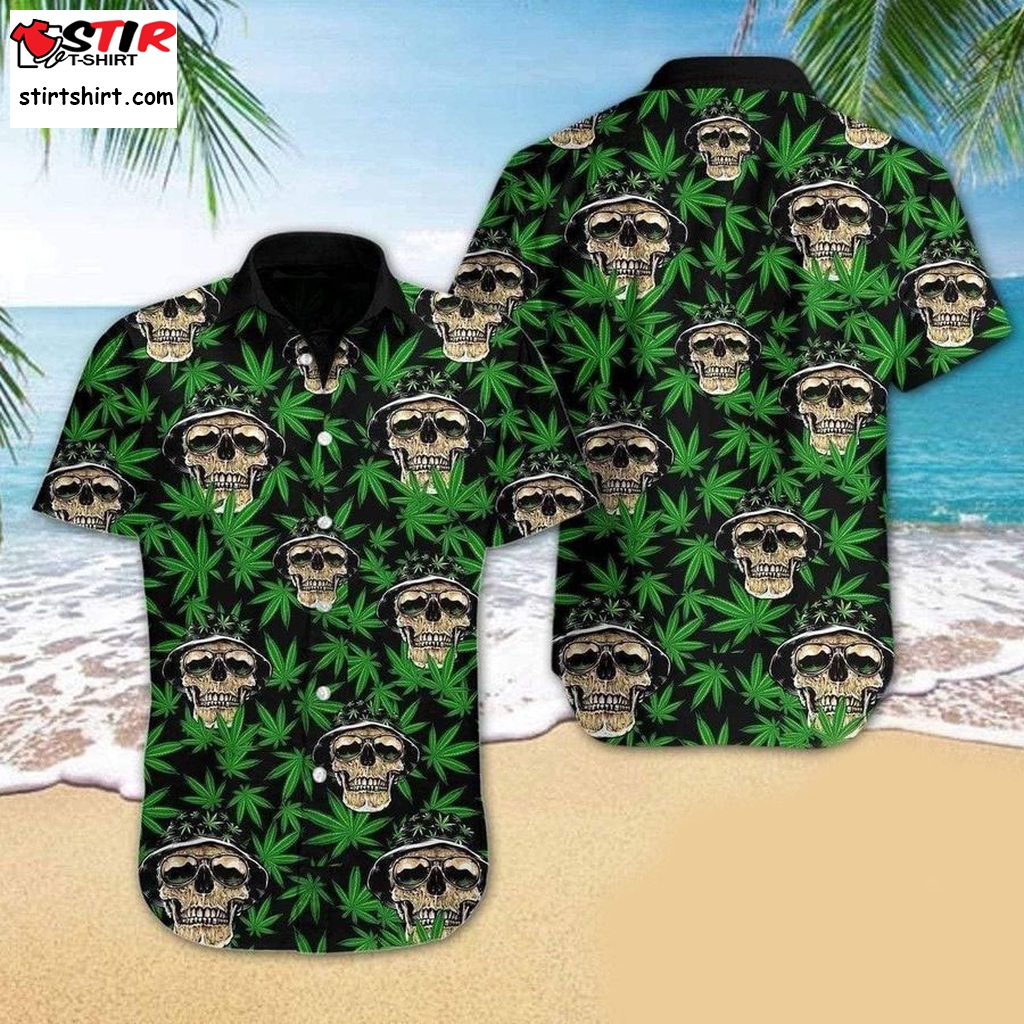 Mega Cool Skull Weed Cannabis Tropical Hawaiian Aloha Shirts  Cool s