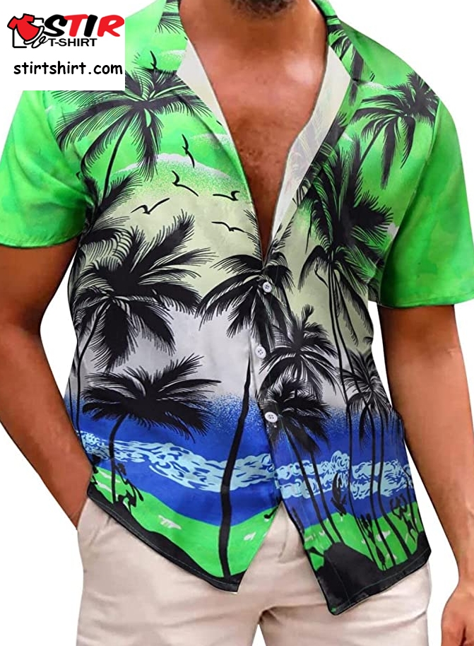 Mens Hawaiian Shirts Big And Tall,Men_S Hawaiian Shirt Button Down Short Sleeve Shirts   Green