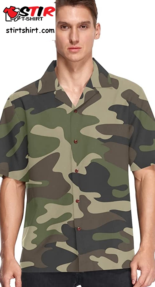 Men_S Shirts Hawaiian Shirts, Camouflage Casual Button Down Short Sleeve Hawaiian Shirt  Camo 