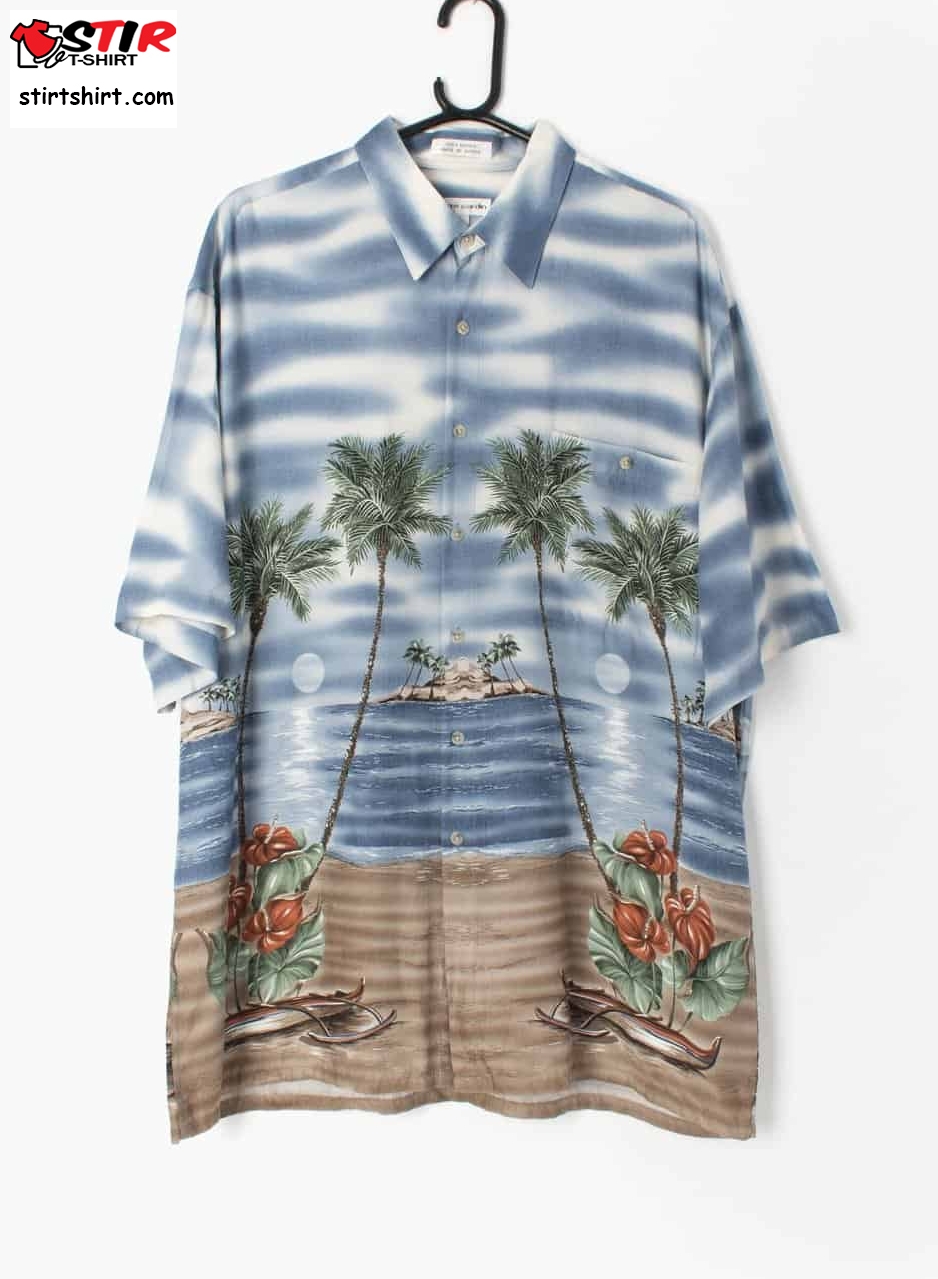 Mens Vintage 90S Hawaiian Shirt With Twilight Full Body Tranquil Moon Beach Scene With Big Sky  90s 