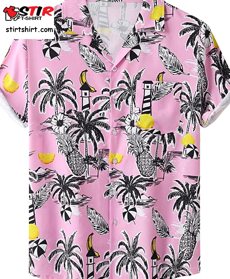 Meoilce Plus Size Hawaiian Shirt For Men Short Sleeve Button Down Regular Fit Shirt Summer Tropical Holiday Beach Shirt  Hot Pink 