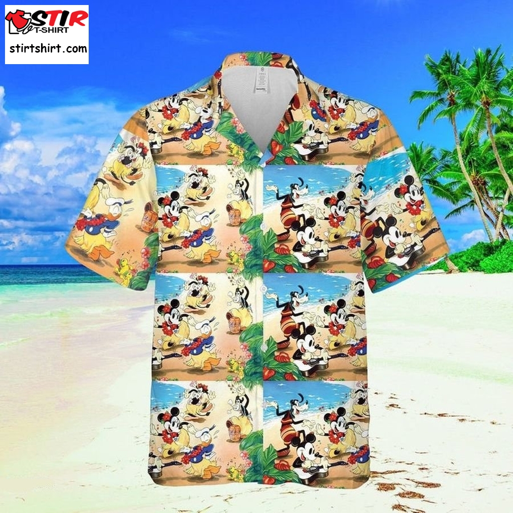 Mickey Mouse Disney Cartoon Movie Floral Aloha Hawaiian Shirt  Disney s