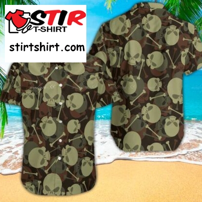 Military Skull Camo Short Sleeve Hawaiian Shirt For Men Military
