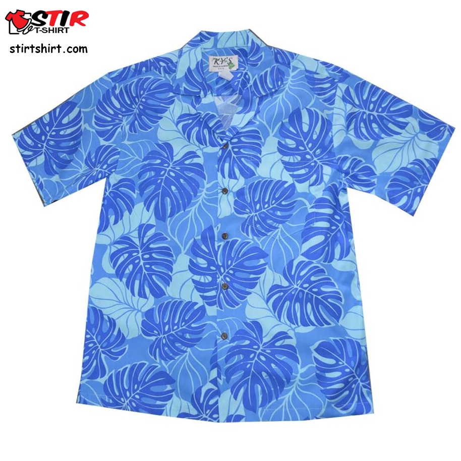 Monstera Deliciosa Blue Cotton Men_S Aloha Shirt  Light Blue 
