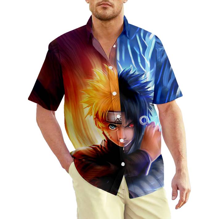 Naruto Button Shirt, Naruto Men_S Hawaiian Shirt Casual Print T Shirt Buttons Lapel Top Short Sleeve Teejpeg  Akatsuki 