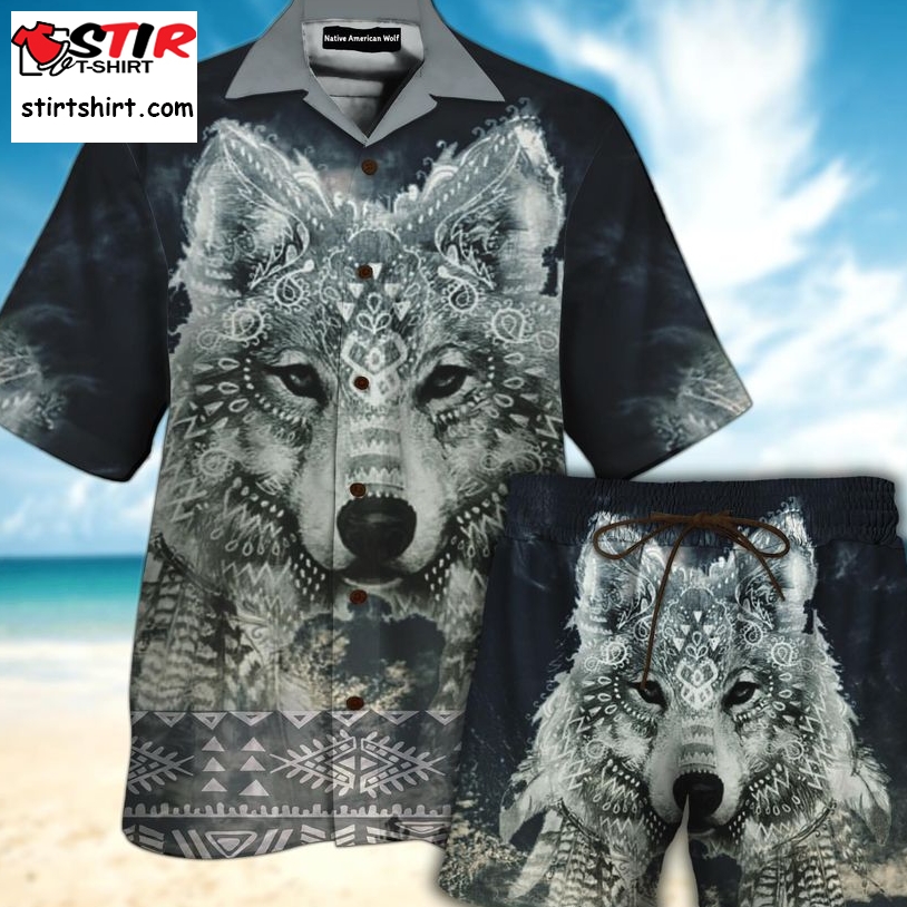 Native American Wolf Set Hawaiian Shirt Pre10350, Hawaiian Shirt, Beach Shorts, One Piece Swimsuit, Polo Shirt, Funny Shirts, Gift Shirts