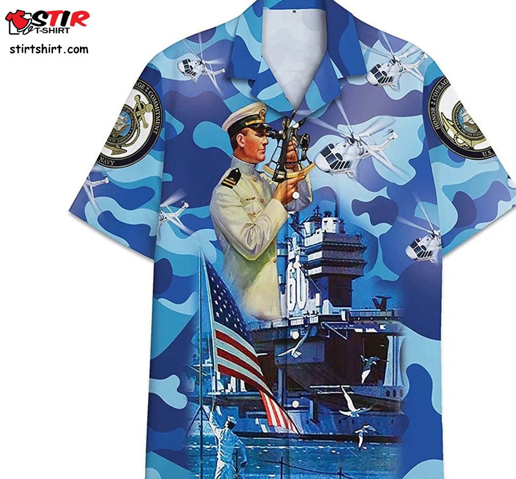 Navy Camo Blue Funny Beach Shirts Hawaiian Shirt, Button Up Aloha Shirt For Men, Women