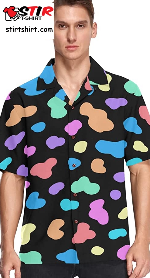 Neon Rainbow Spots Men_S Hawaiian Shirt Short Sleeves Button Down Aloha Shirts  Neon 