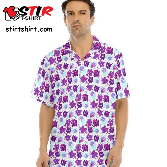 New Anime Print Gengar Shirt For Men And Women Hawaiian Casual Style Kawaii Short Sleeve Button Up Summer Shirts