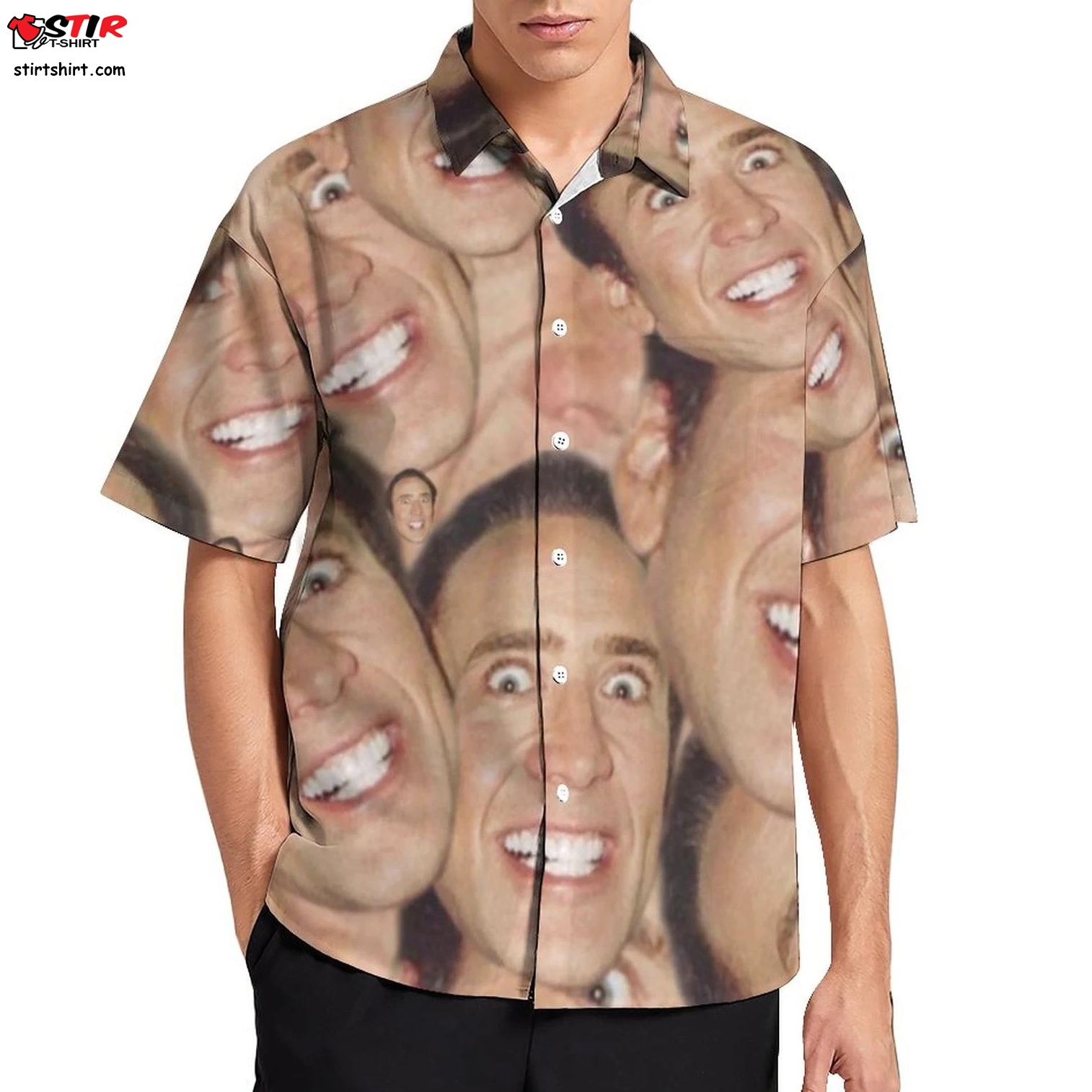 Nicolas Cage Meme Casual Shirts Funny Face Collage Hawaiian Shirt Short Sleeved   Day Meme