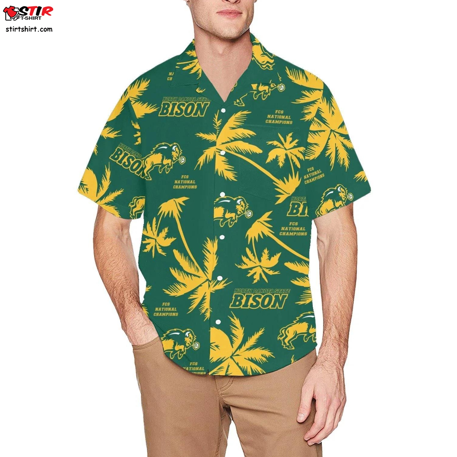 North Dakota State Bison Green Hawaiian Shirt With Front Left Pocket  Corn 