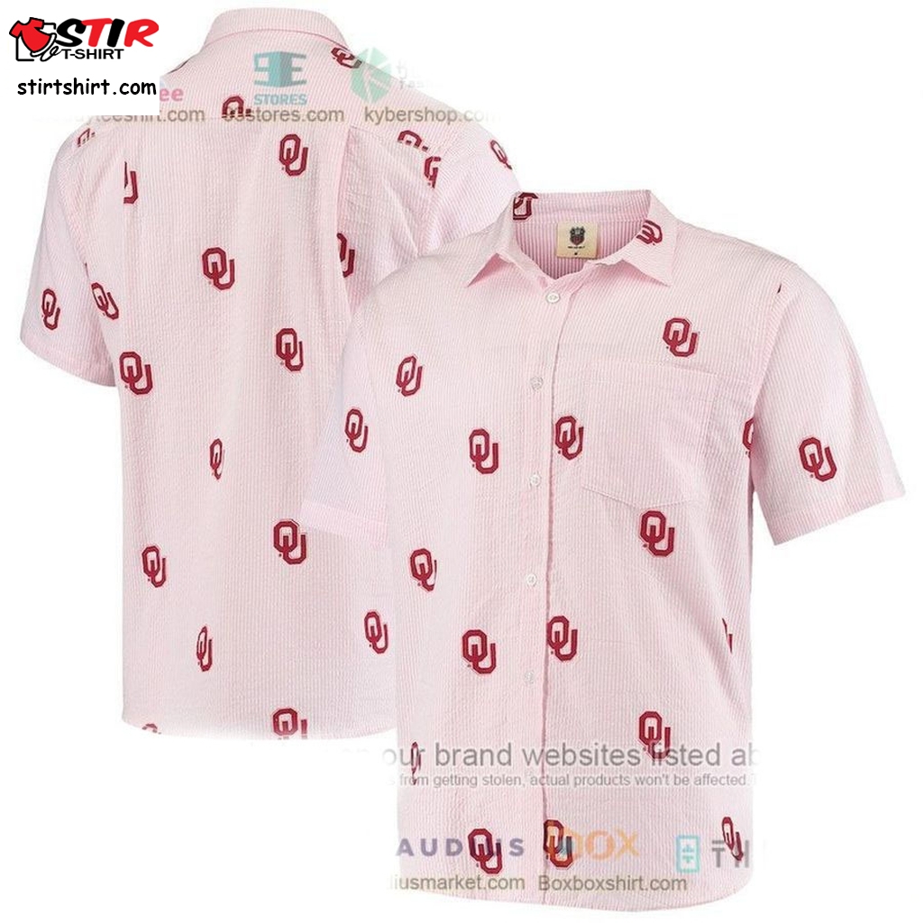 Oklahoma Sooners Pink Button Up Seersucker Hawaiian Shirt    s Pink