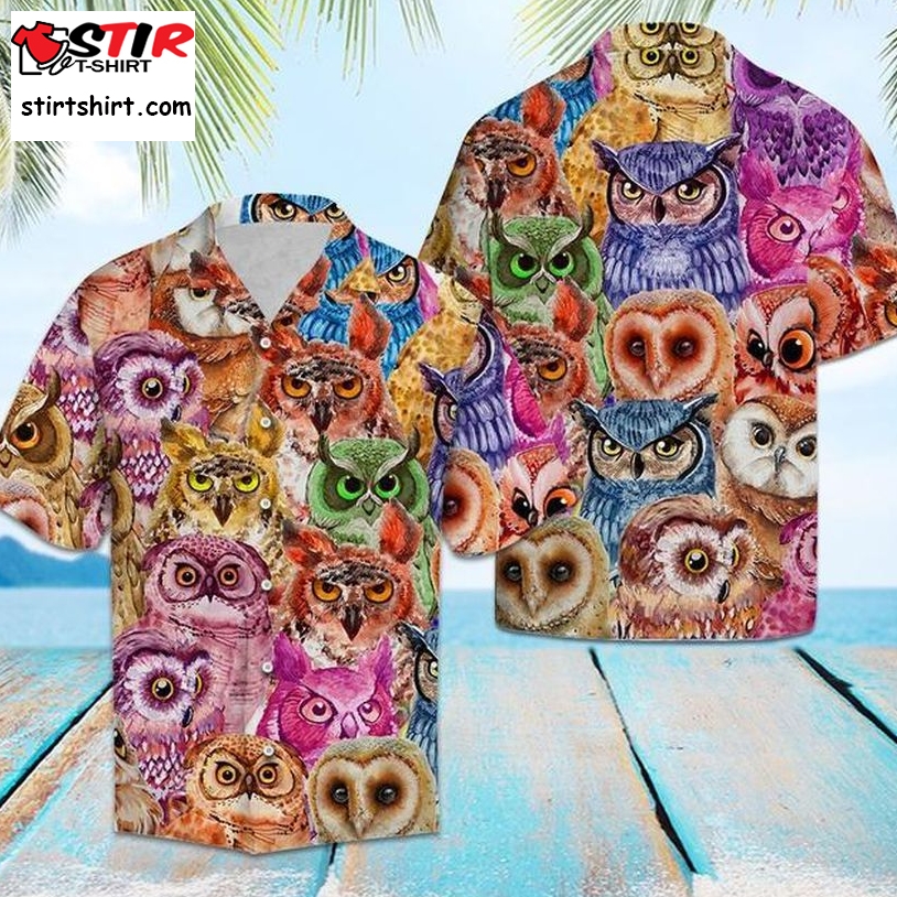 Owl Color Hawaiian Shirt Pre10323, Hawaiian Shirt, Beach Shorts, One Piece Swimsuit, Polo Shirt, Personalized Shirt, Funny Shirts, Gift Shirts