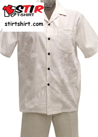 Pacific Legend White On White Cotton Men_S Hawaiian Shirt