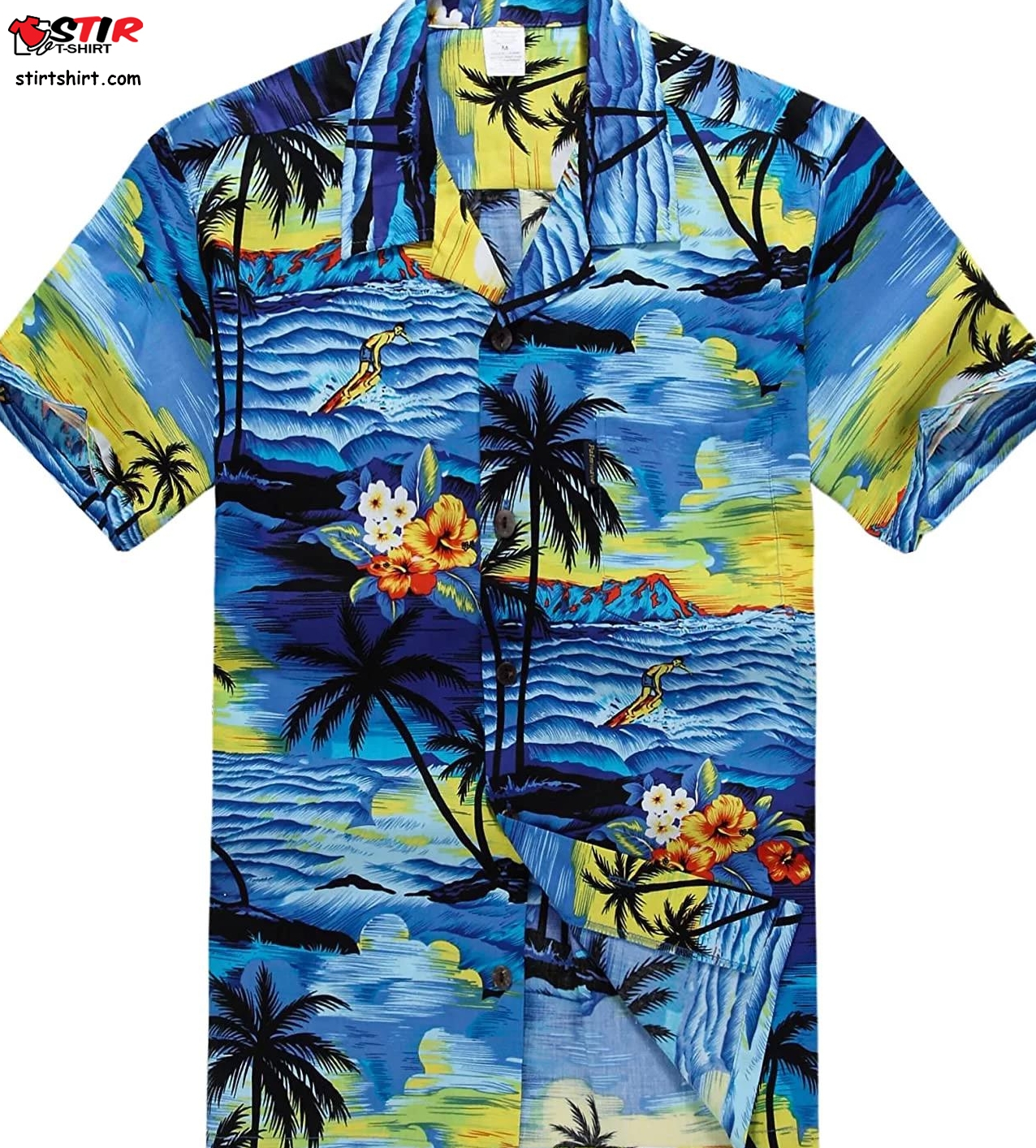 Palm Wave Men_S Hawaiian Shirt Aloha Shirt Small Sunset Blue  Hawaiian Dad Shirt