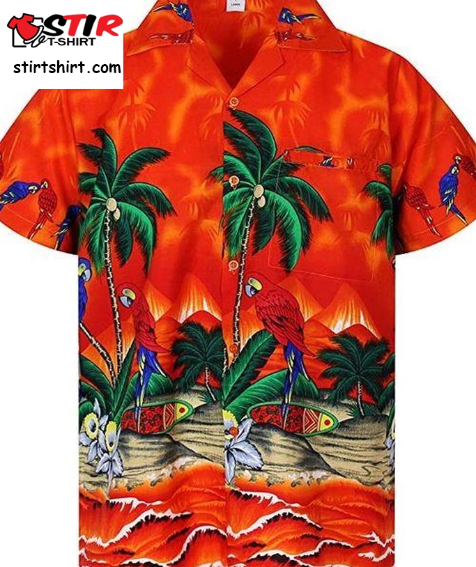 Parrot And Coconut Tree Hawaiian Shirt Pre12574, Hawaiian Shirt, Beach Shorts, One Piece Swimsuit, Polo Shirt, Personalized Shirt, Funny Shirts