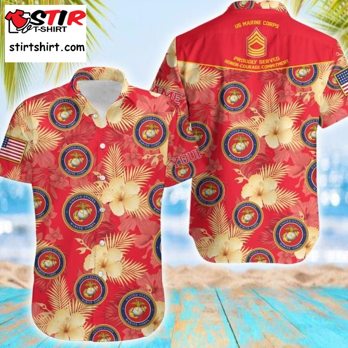 Personalized Name And Rank Proudly Served Us Marine Corps Red Unisex Hawaiian Shirts