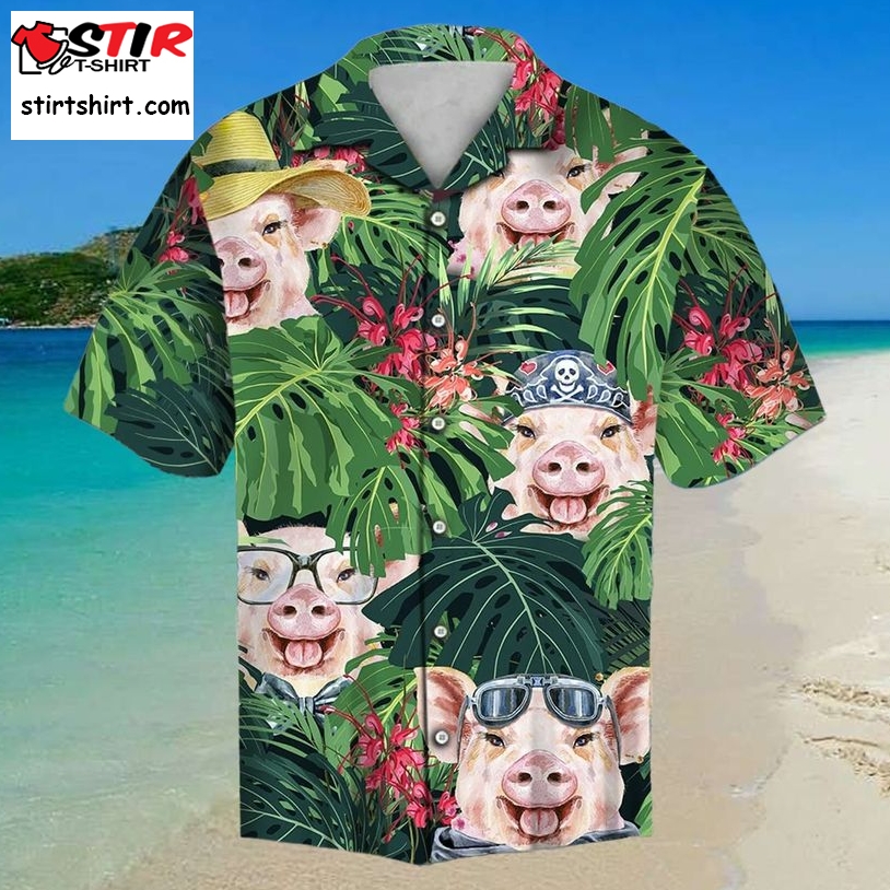 Pig Beach Shirt Tropical Pig Aloha Hawaii Shirt 3D Hawaiian Shirts For Men, Cute Pig Shirt, Funny Pig Hawaiian Shirt Short Sleeve For Summer