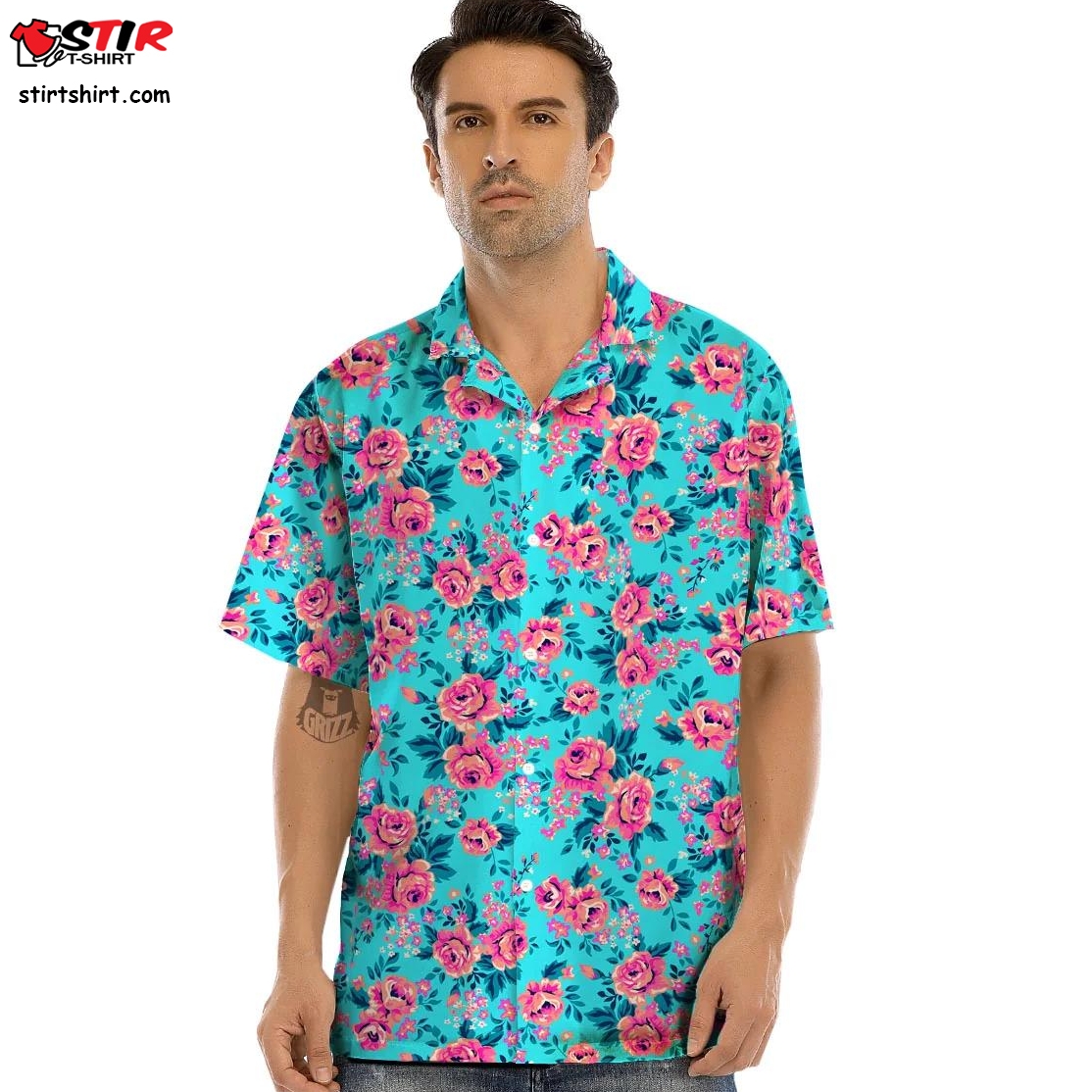 Pink And Blue Rose Floral Unisex Hawaiian Shirt  Pink And Blue 