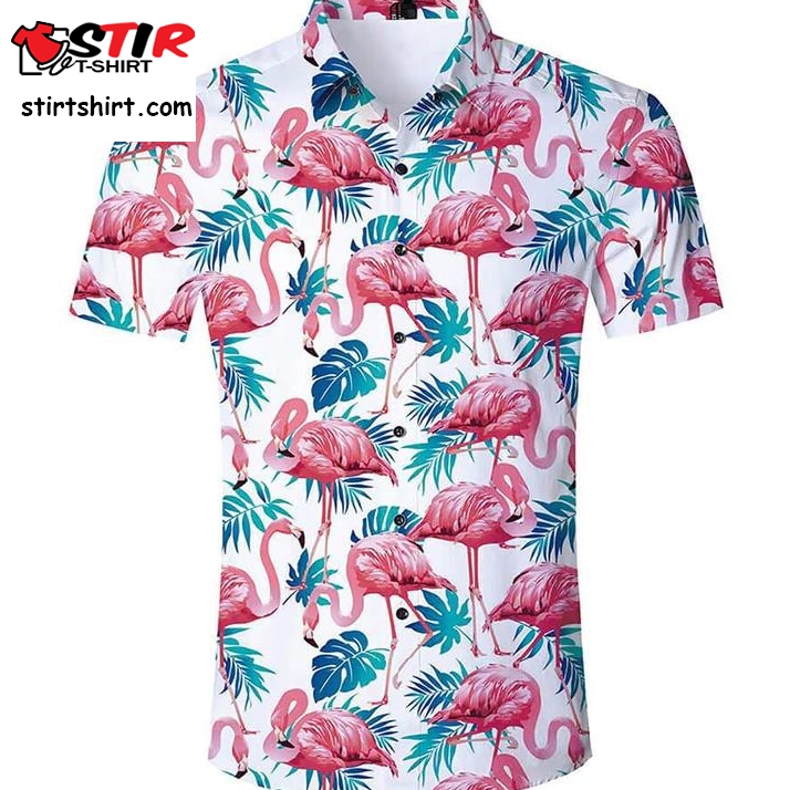 Pink Flamingo Ugly Hawaiian Shirt With Palm Leaf  Ugliest 