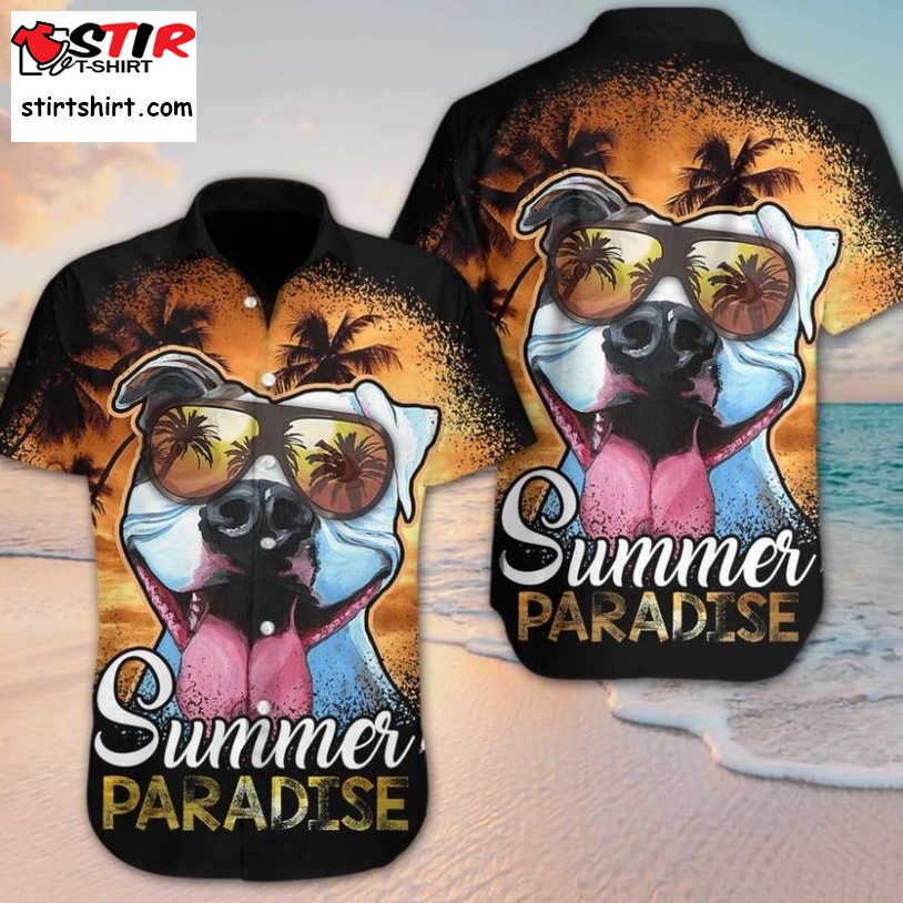 Pitbull Summer Paradise Hawaiian Shirt Pre12438, Hawaiian Shirt, Beach Shorts, One Piece Swimsuit, Polo Shirt, Personalized Shirt, Funny Shirts