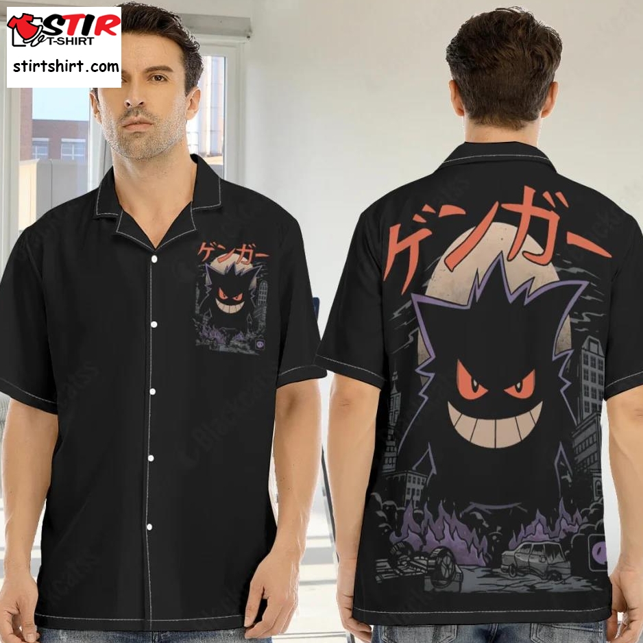 Pkm Gengar Ghost Kaiju Custom Men_S Hawaiian Shirt With Button Closure