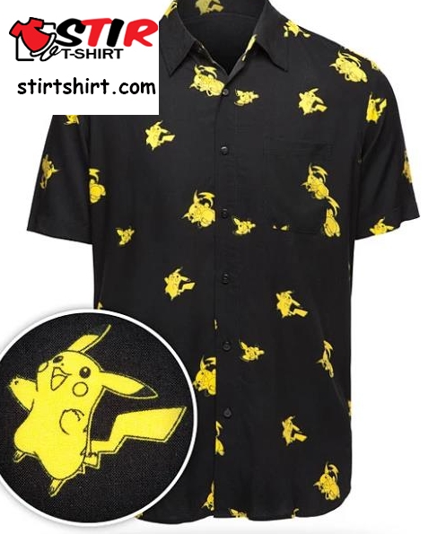 Pokmon Evolution Short Sleeve Button Up Shirts Feature Pikachu And Bulbasaur Evolutions