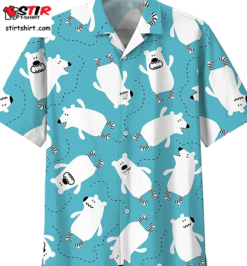Polar Painting Hawaiian Shirts For Men   Mildly Blue Button Down Mens Hawaiian Shirts Short Sleeve  Bears 