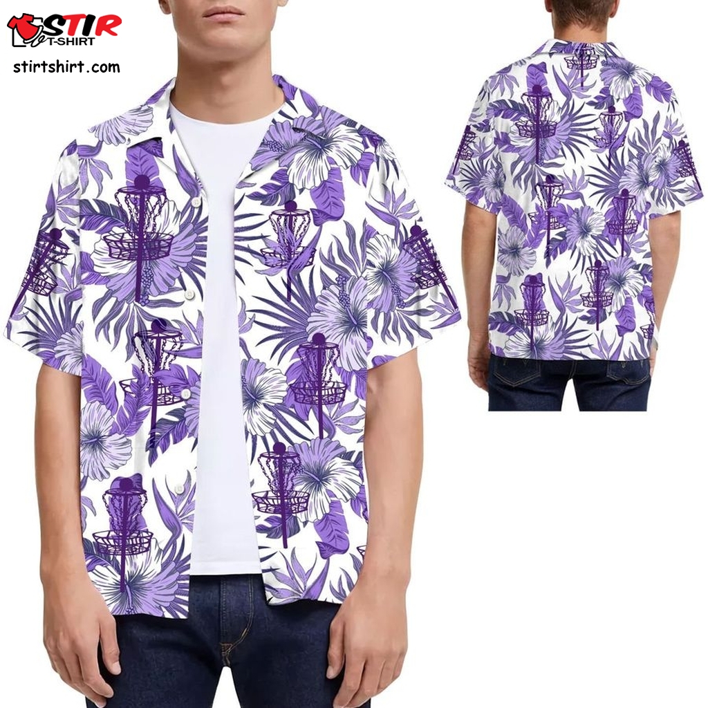 Purple Disc Golf Hibiscus Men Hawaiian Shirt For Outdoor Sport Lovers  Golf s
